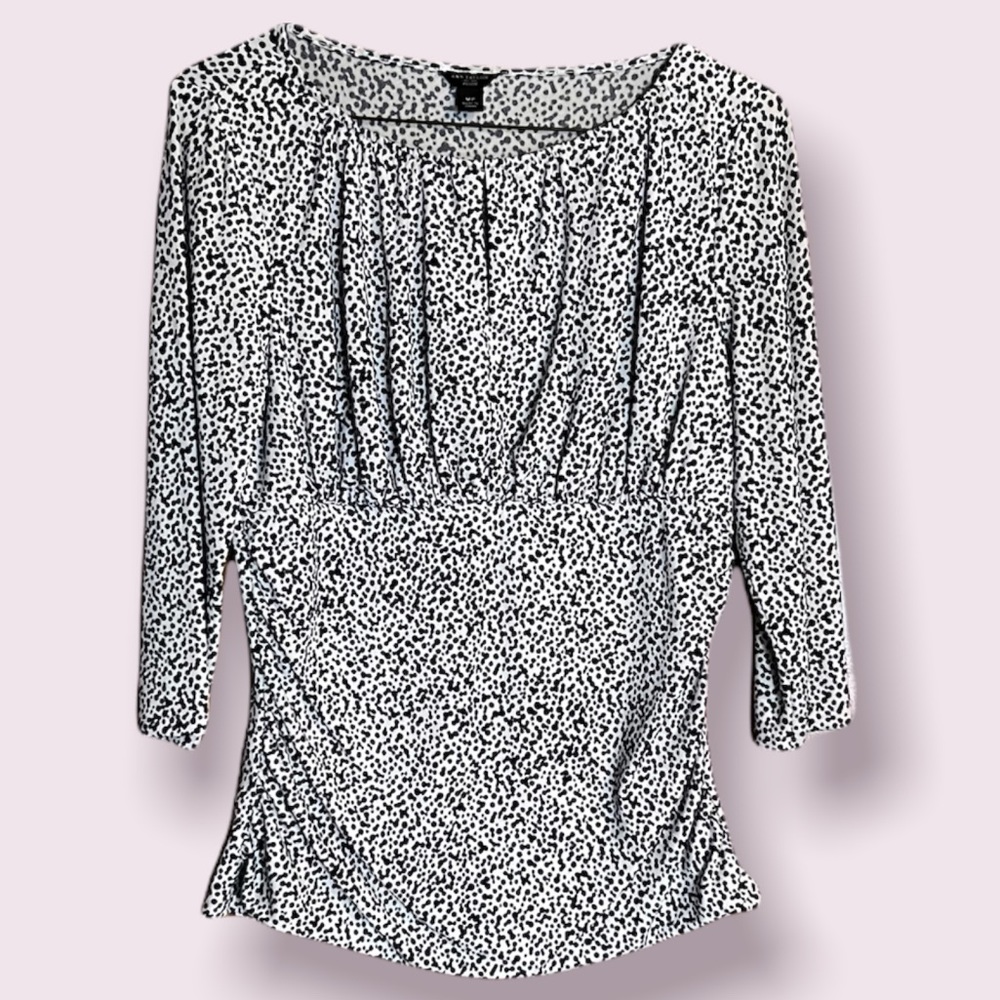 Ann Taylor petite M, three quarter sleeve black and white polka dots
